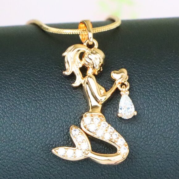 "Mermaid Rose Gold Pendant with Crystals, XPPT1291 - Picture 1 of 11